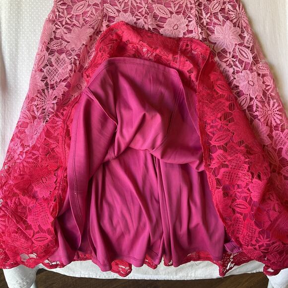 New York & Company Women Dress 6 Pink Floral Fit Flare Lace Sleeveless Boat Neck - Picture 7 of 8